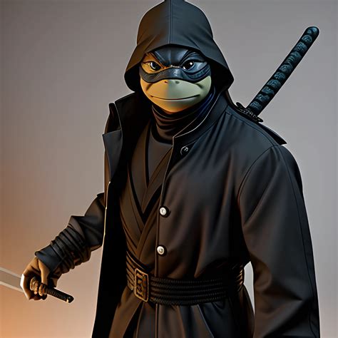 Leonardo the ninja turtle with a black trench coat hyper realistic 4k ...