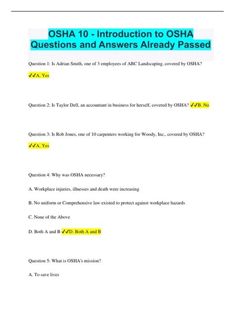 Image result for OSHA Test Answers For