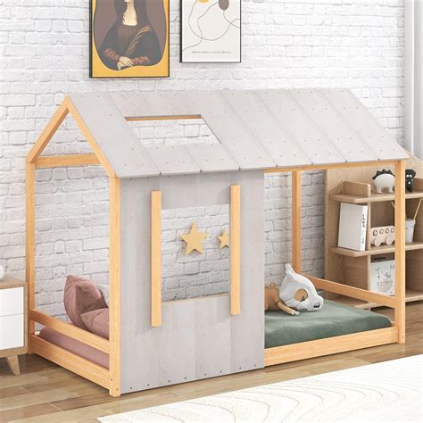 Buy Twin House Bed for Kids, Wooden Twin Kids Bed Montessori Bed with ...