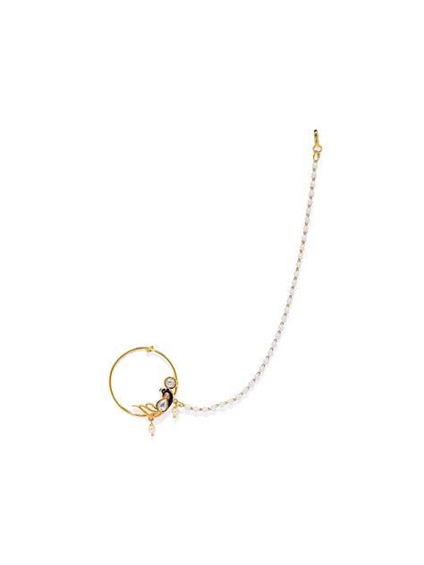 Buy Accessher Gold Plated Enamel Peacock Nose Ring With Chain and ...