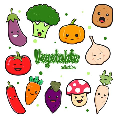 Set collection of cute vegetable cartoon doodle clip art illustration ...