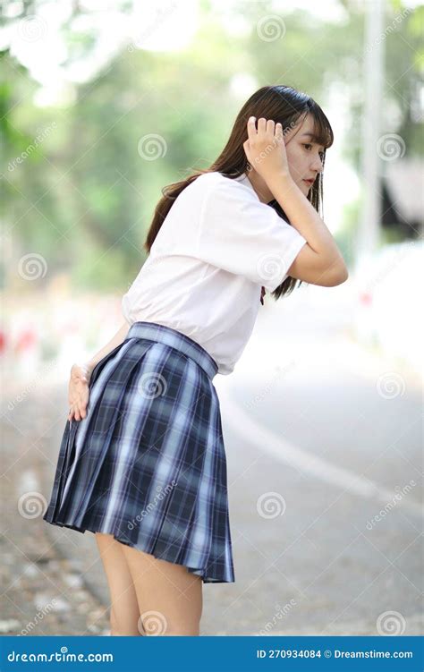 Beautiful Asian Japanese School Girl Uniform Looking at Park Outdoor ...