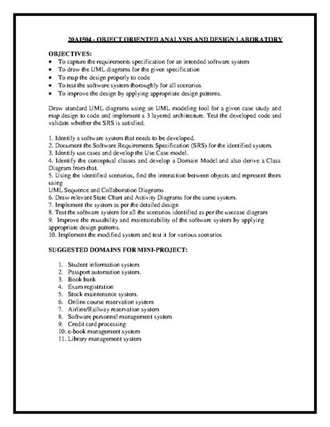 20AI504 - OOAD Lab Manual: UML Diagrams & Project Implementation - Studocu