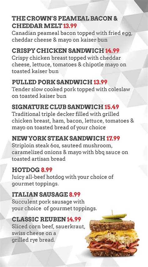 Menu at The Royal Crown Pub & Grill, Colborne