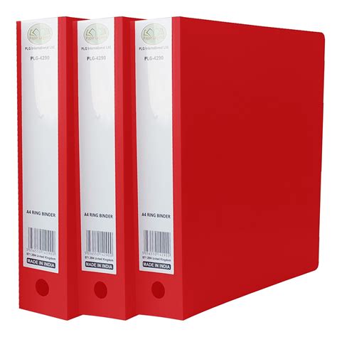 (Set of 3) A4 Ring Binder with 2-O Rings & 65MM Spine Red Folder Case ...