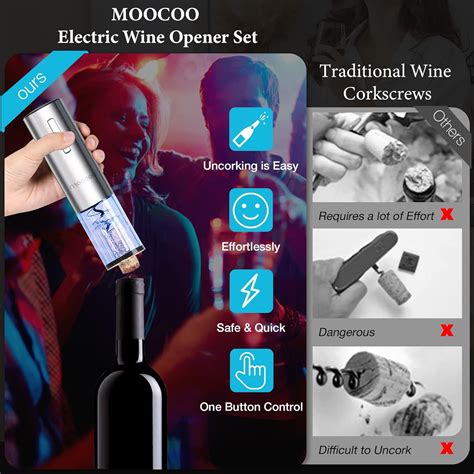 Buy Electric Wine Opener with Charging Base, Moocoo Stainless Steel ...
