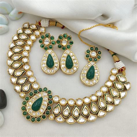 Jewel Addiction Gold Plated Polki Kundan Necklace Set – JewelEMarket