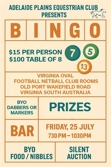 Bingo Night - APEC, Virginia Football Club, Elizabeth, 25 July 2025 ...