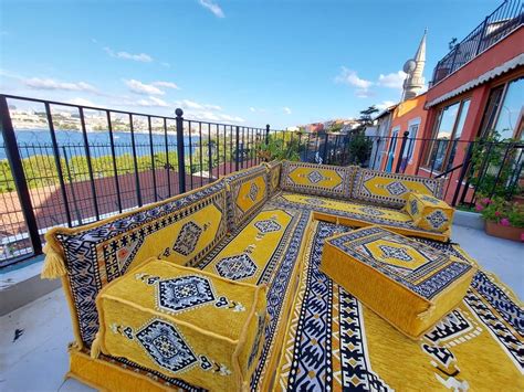 Buy Floor Cushions, L Shaped Sectional Sofas, Mustard Yellow Arabic ...