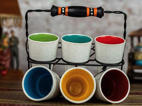 Nikaanch Creations Ceramic Cutting Chai Glass with Stand | Tea Cup Set ...