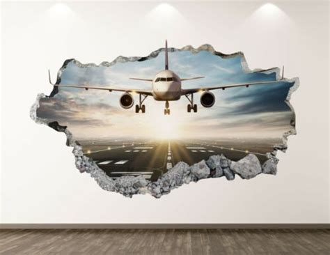 Landing Airplane Wall Decal Art Decor 3D Smashed India | Ubuy