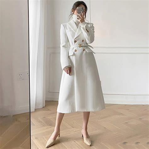 White Double Breasted Wool Blend Midi Coat | Vivian Seven