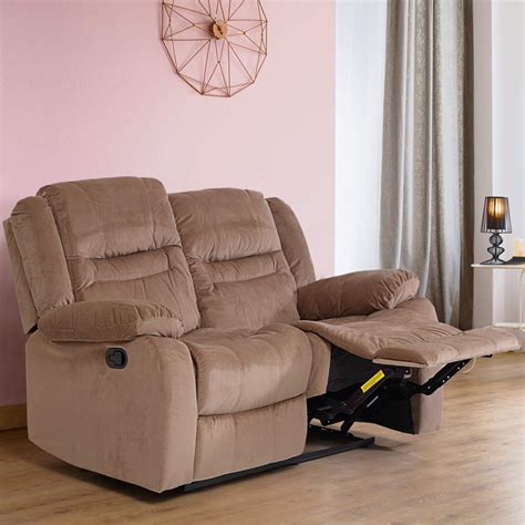 Evok Houston Fabric Polycotton Recliner Sofa Two Seater (Light Brown ...