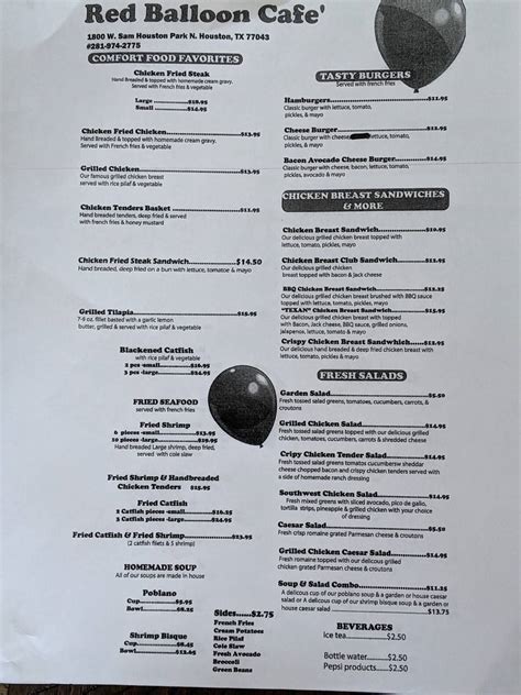 Menu at Red Balloon Cafe, Houston, W Sam Houston Pkwy N