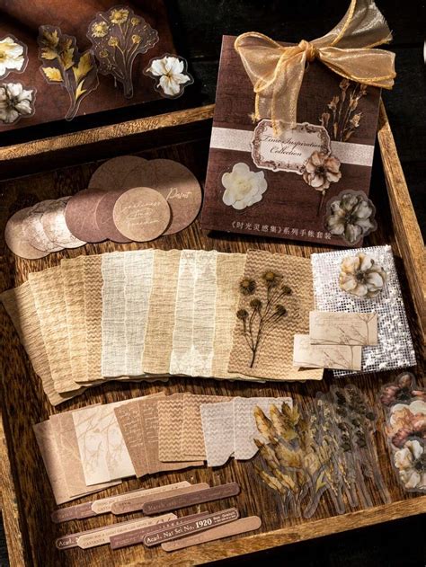 60pcs Scrapbooking Supplies Set, Vintage Inspired Series, Light Retro ...