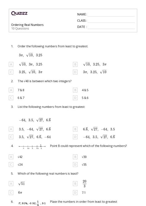 Image result for Ordering Real Numbers Worksheet