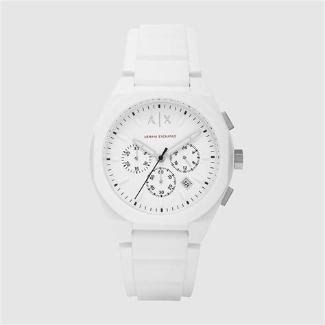 Armani Exchange Sync Men Quartz White Dial Chronograph Silicone Watch ...
