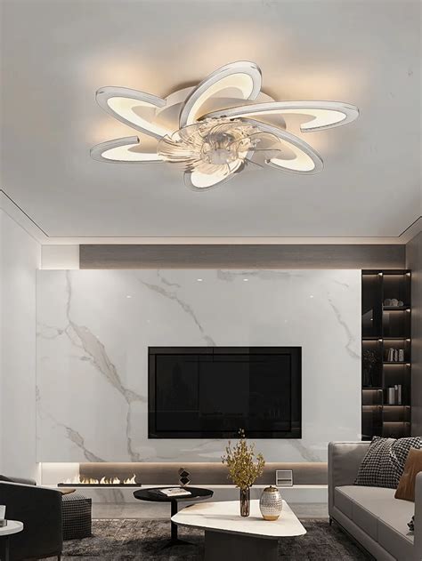 220V Modern White/Black Flower Shaped LED Fan Light, Acrylic Shade ...