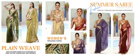 ORHANS Women's Organza Lightweight Lace Work Saree With Art Silk ...
