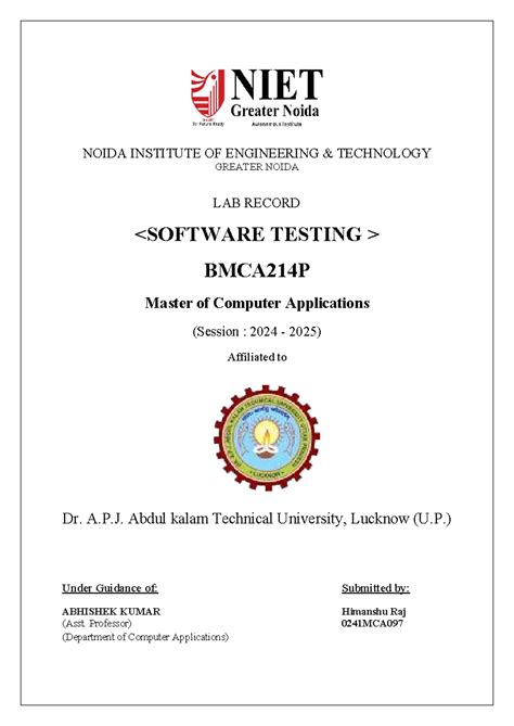 BMCA214P Lab Record: Testing and Test Cases for MCA Students - Studocu