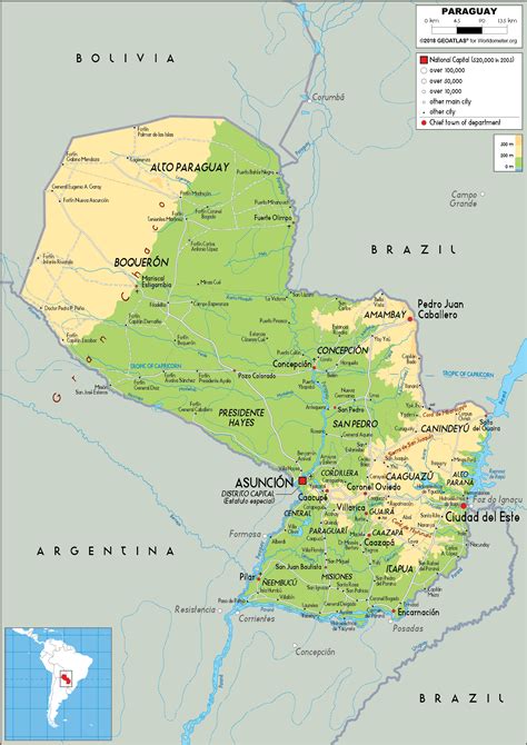 Paraguay Map (Physical) - Worldometer