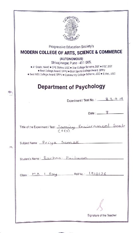 Family Environment Scale (FES) Analysis - MA Psychology M.C.A.S.C ...