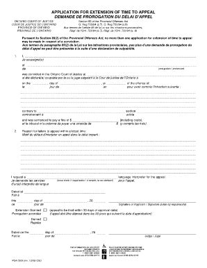 Ontario Court of Justice Extension of Time to Appeal - Blank Fillable ...