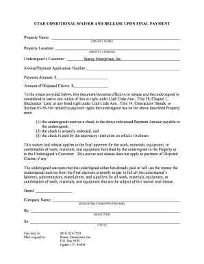 Utah Conditional Waiver and Release - Blank Fillable Template | Fill ...
