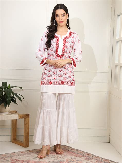 White cotton Kurta with Red Thread Embroidery – Sufiza Lifestyle