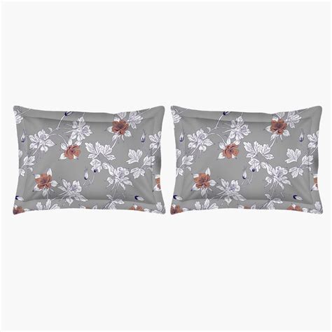 Buy LAYERS Bologna Grey Floral Printed Cotton Super King Bedsheet Set ...