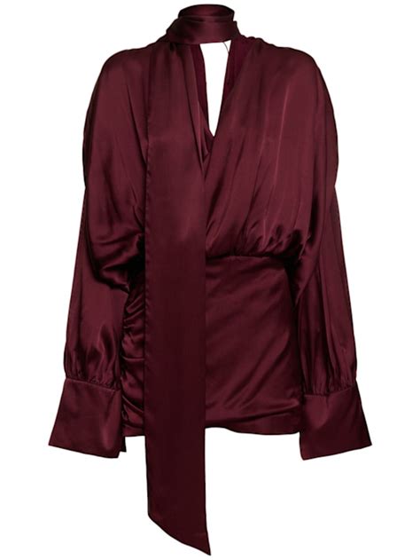 Long sleeve silk v-neck mini dress - Rotate - Women | Luisaviaroma