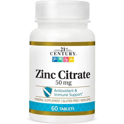 21st Century. Zinc (Citrato) 50 mg - 60 tabletas. - Vitaminas y Mas