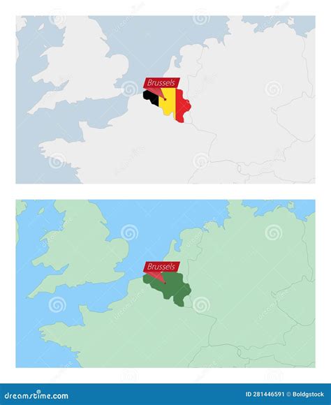 Belgium Map with Pin of Country Capital. Two Types of Belgium Map with Neighboring Countries ...