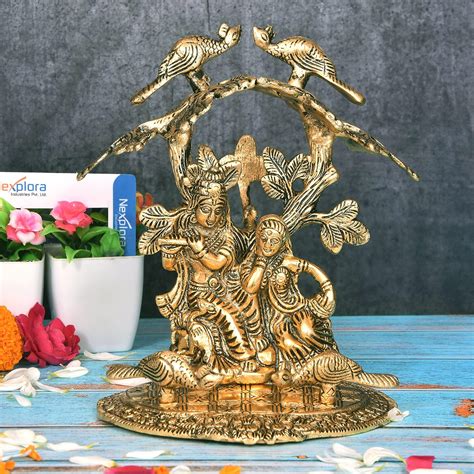 AONA Brass Radha Kishan Krishna Sitting Under Tree Idol Statue Height ...