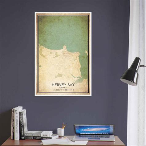Vintage Hervey Bay Australia Map Poster, Hervey Bay City Road Wall Art Print - Custom Maps & Posters