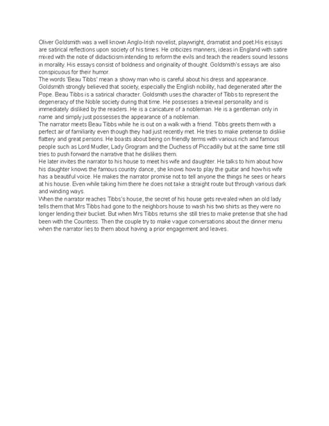 Beau Tibbs’ - notes - Oliver Goldsmith was a well known Anglo-Irish ...