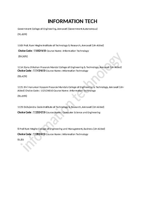 Information TECH cut off - INFORMATION TECH Government College of ...