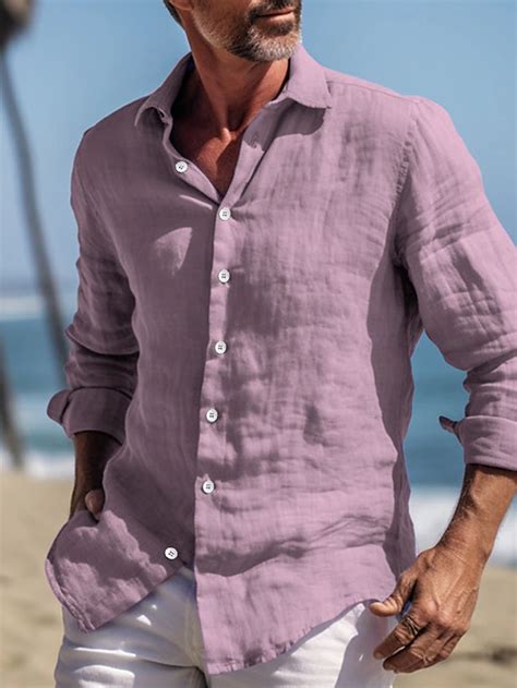 Men's Shirt Linen Shirt Summer Shirt Beach Wear Button Up Shirt Plain ...