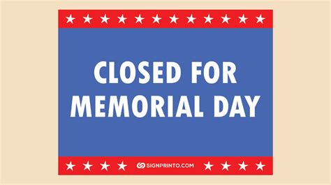 Printable Memorial Day Closed Sign