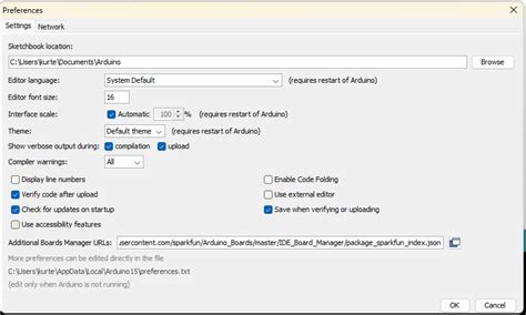 Image result for Arduino Preferences Menu