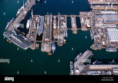 Aerial View of British Naval Base Portsmouth UK showing HMS Ark Royal ...