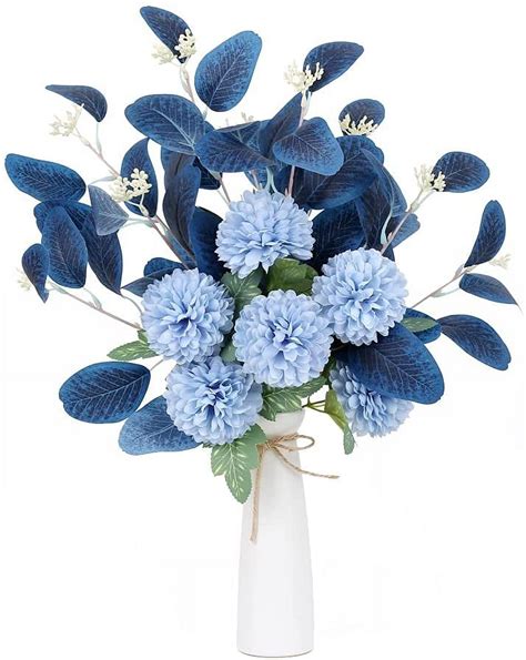Morttic Blue Fake Flowers Bouquet Artificial Hydrangea Flowers Blue ...