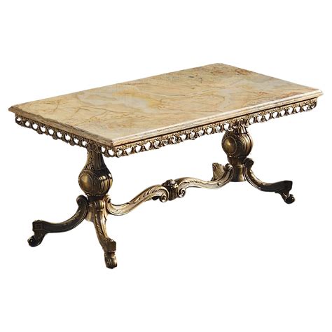 Vintage Onyx Marble and Brass Coffee Table-Cocktail Table-Rococo Style ...