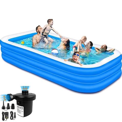 AquaScape 3 Stripped Inflatable Large 10 Feet Family Swimming Pool with ...