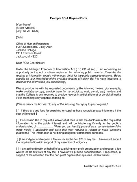 Fillable Online Example FOIA Request Form - jccmi.edu Fax Email Print ...