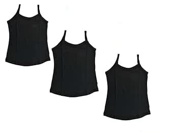 Buy LYKOR Cotton Girls Slips Camisoles (Pack of 3) (10-11 Years, Black ...