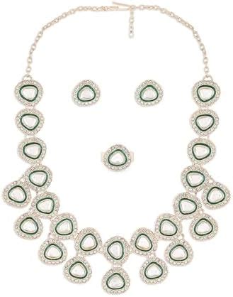 Buy ZAVERI PEARLS Green Enamel Stones & Austrian Diamonds Embellished ...
