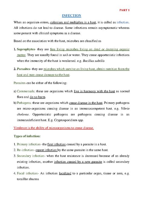 Infection - easy notes - INFECTION When an organism enters, colonises ...