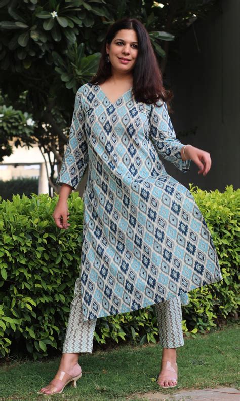Cotton Block Print Blue Kurta and Pants – Baareeki