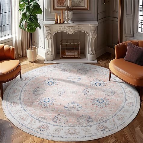 jinchan Round Rug 7ft Area Rug - Pink Vintage Floor Mat Kitchen Indoor ...
